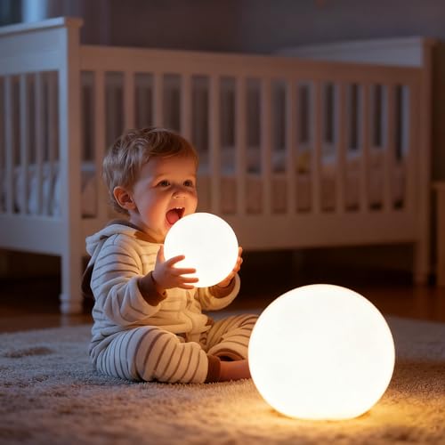 MIUWLXT 6-inch LED Light Ball,RGB Color Changing Night Light with Remote,Water Resistant,USB Rechargeable Mood Lamp for Ki...