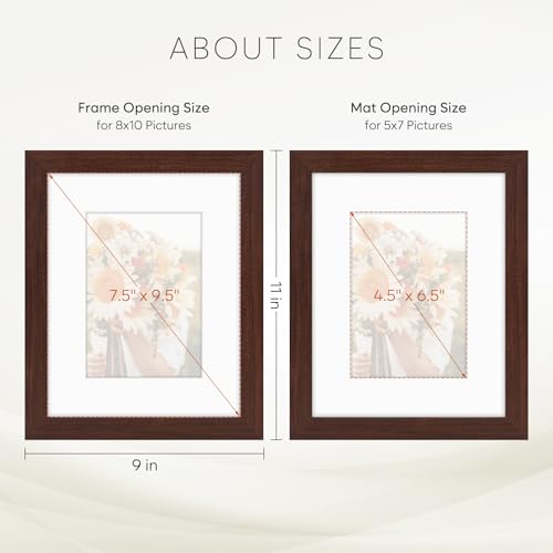 Golden State Art, 8x10 Picture Frame with Mat for 5x7 Photo - High Definition Glass Wall Mounting or Tabletop Display (Bro...