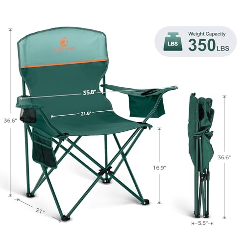 LET'S CAMP Camping Chair 2 Pack Folding Chair with 4-Can Cooler Bag Portable Lawn Chair with Cup Holder,Storage Pocket, Su...