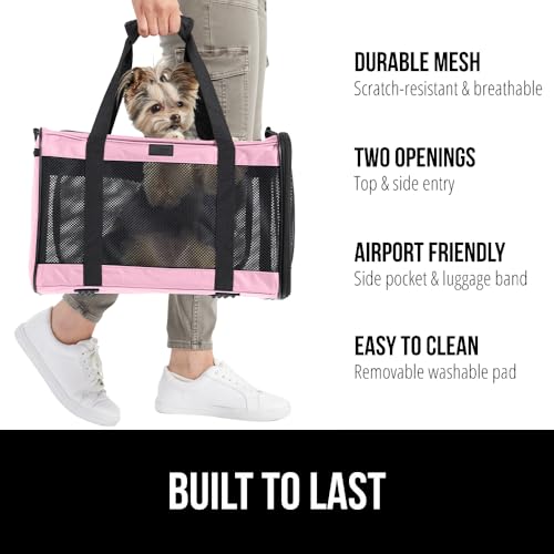 GORILLA GRIP Cat Carrier Travel Bag Up to 15 Lbs, Soft Collapsible Small Dog Carriers, Top and Side Entry Breathable Mesh,...