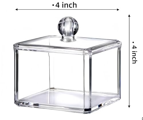 UShioart Stackable Square Acrylic Cotton Ball Holder Q-tip Holder Bathroom Swab Dispenser (Single pack)