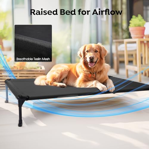 Veehoo Cooling Elevated Dog Bed Add Removable Waterproof Bolster Cushion Mat, Raised Pet Cot with Breathable Teslin Mesh, ...