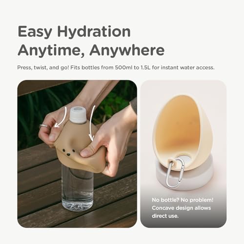 Lunabear Portable Dog Water Bottle Bowl, for Travel, for Outdoor Activities, BPA Free Silicone Body, Easy to Clean, Dishwa...