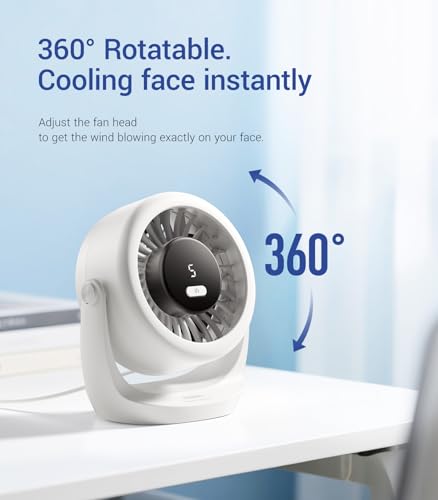 Diveblues USB Desk Turbo Fan, Ultra-Quiet Mini Desk Fan, Powerful Wind, LED Display, 5 Speed, 360° Rotating Small Portable...