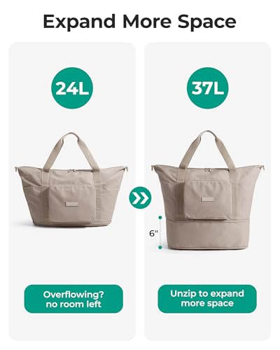 BAGSMART Foldable Travel Bag, 37L Expendable Personal Item Bag, Lightweight Travel Essentials for Women, Water Resistant E...