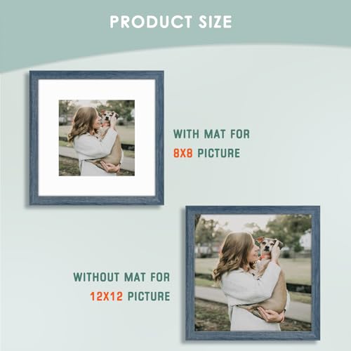 Golden State Art 12x12 Picture Frame with Mat for 8x8 Picture - Engineered Wood Shatter Resistant Plexiglass - Gallery Wal...