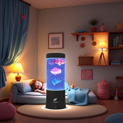 Lightahead Mini LED Round Fish Lamp Color Changing Light Effects, A Sensory Synthetic Fish Aquarium Tank 9 inches Tall Moo...