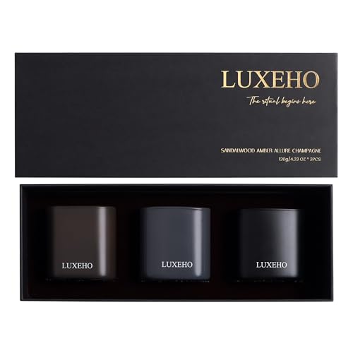 Luxury Scented Candle Set 3-Pack | Home Decor & Giftable Soy Candles | Champagne, Sandalwood & Amber | 75h Burn Time | Cot...