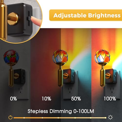 L LOHAS LED Vintage Night Light Plug in with 0-100% Stepless Dimming, Stained Glass Nightlight with Dusk to Dawn Sensor, A...