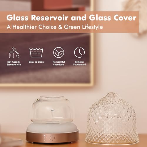 200ml Glass Reservoir Essential Oil Diffuser with Glass Dome Ultrasonic Aromatherapy Diffuser with Four Timer Colorful Lig...