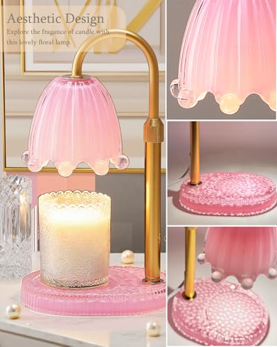 Cinsenten Flower Candle Warmer Lamp with Timer, Vintage Adjustable Glass Warmer Light for Jar Candles, Electric Wax Warmin...