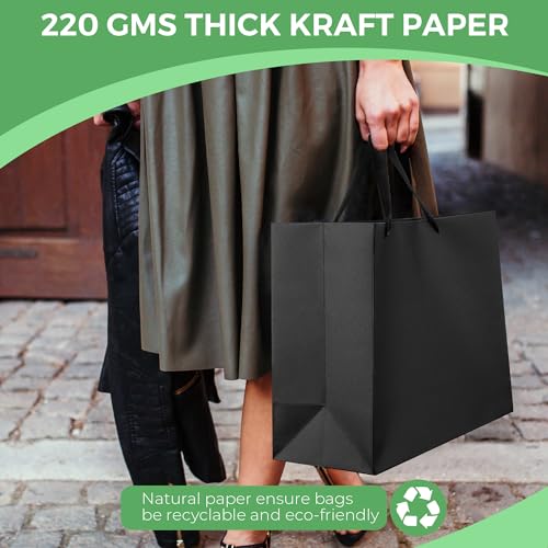 MOXARYSU Extra Large Black Gift Bags: 16x6x12 Inch 3pcs Black Paper Bags With Handles Bulk For Party Shopping Birthday Wed...