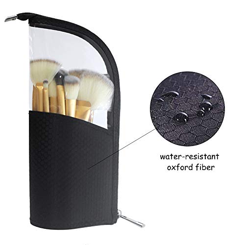 ANEMEL Black Travel Makeup Brush Holder, Organizer Bag Cosmetic Zipper Pouch Portable Dust-Free Stand-Up Toiletry Stationery