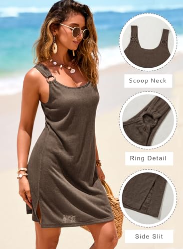 Dokotoo Swimsuit Coverup for Women Scoop Neck Sleeveless Sheer Beach Dresses Side Slit Vacation Bathing Suit Cover Up
