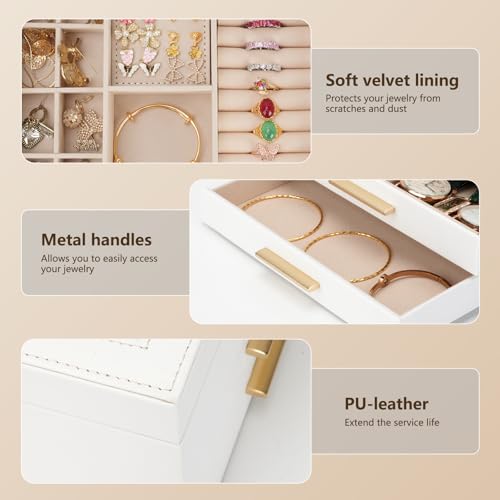 JBAOWEI Jewelry Box for Women, 3-Layer Jewelry Box, Jewelry Organizer with Clear Glass Lid and Drawers, Jewelry Organizers...