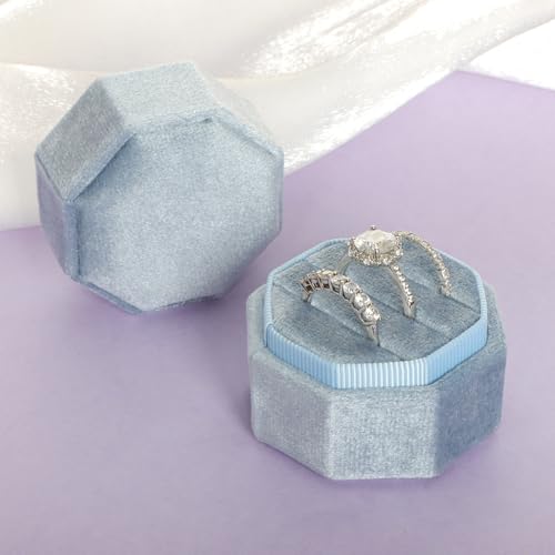 Gvhntk Velvet 3 Slots Jewelry Ring Box Vintage Octagon Ring Display Holder Gift Premium Gorgeous Case with Detachable Lid ...