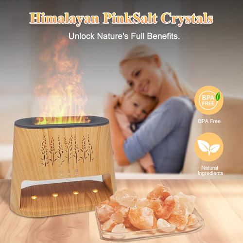 Fireplace Flame Diffuser & Himalayan Salt Lamp, 8 Colors Aromatherapy Diffuser Cool Mist Humidifier with Timer Auto Off Fu...