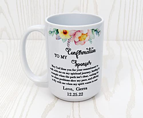 Personalized Confirmation Sponsor Mug – Custom Thank You Gift with Name – Religious Appreciation Present for Mentor or God...