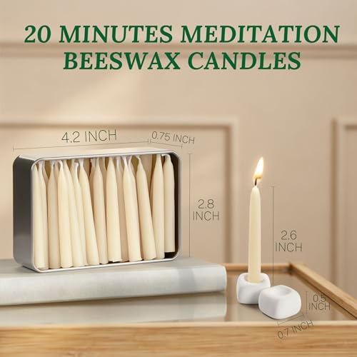Meditation Beeswax Candles 40Pcs, 20 Minute Mini Candles Set, 2.6 Inch Small Bees Wax Taper Candles - Smokeless, Dripless ...