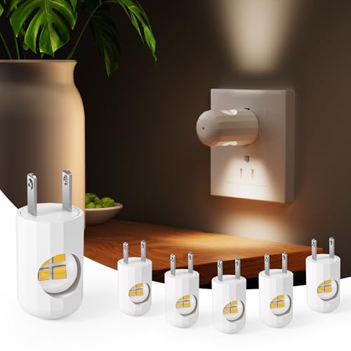 SETEN 6-Pack Mini LED Plug-in Night Light, Auto On/Off with Dusk to Dawn Sensor, 2700K Warm White, 360° Adjustable Lightin...