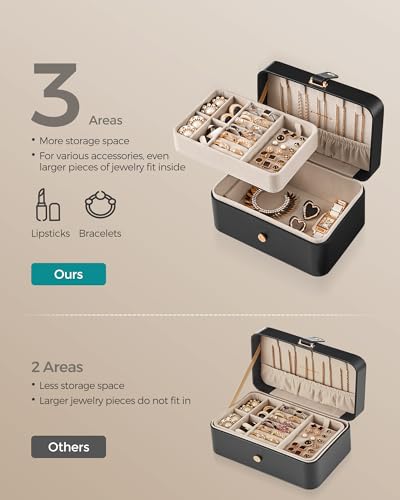 SONGMICS Jewelry Organizer Box, Travel Jewelry Case, 2-Layer Travel Case for Earrings, Necklaces, Bracelets - Portable Jew...