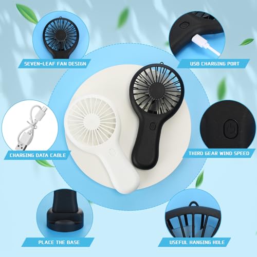 Woanger 12 Pcs Mini Handheld Fan Bulk 3 Speed USB Electric Battery Operated Small Portable Pocket Fan with Data Cable and ...