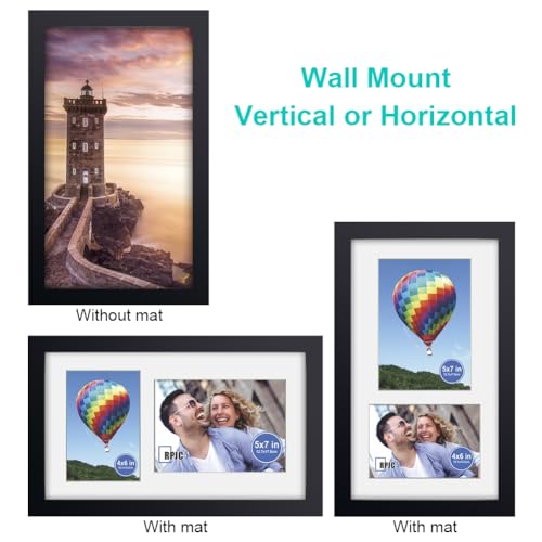 RPJC 8x14 Soild Wood 2 Opening Picture frames with High Definition Glass Display 4x6 and 5x7 with Mat or 8x14 Without Mat ...
