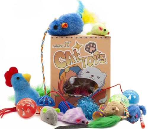 Fashion's Talk Cat Toys, Kitty Variety Pack for Kitten Cats, 20 Count Plush, Teaser & Ball Catnip Mice Cat Spring