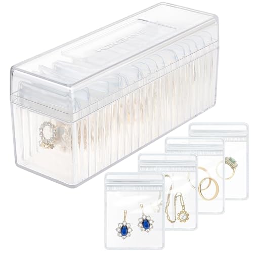 HOMEHIVE Acrylic Jewelry Box Organizer, Clear Jewelry Organizer and Storage with 20 Portable Anti Tarnish Jewelry bags, Tr...