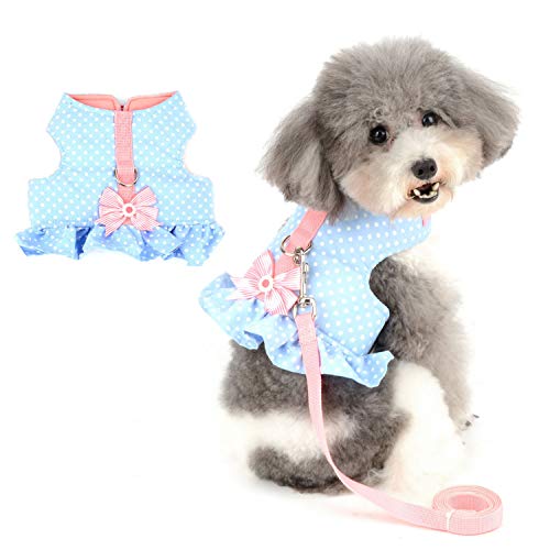 Zunea No Pull Small Dog Girl Harness Dress Escape Proof Cat Kitten Vest Harness Leash Set Step-in Soft Cotton Padded Polka...