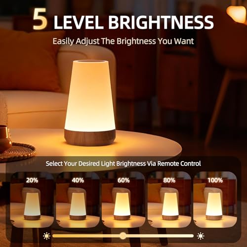 ZWOTNDT Night Light, Dimmable Touch Lamp and Remote Control, 13 RGB Colors & 5 Brightness, Rechargeable Bedside Table Lamp...