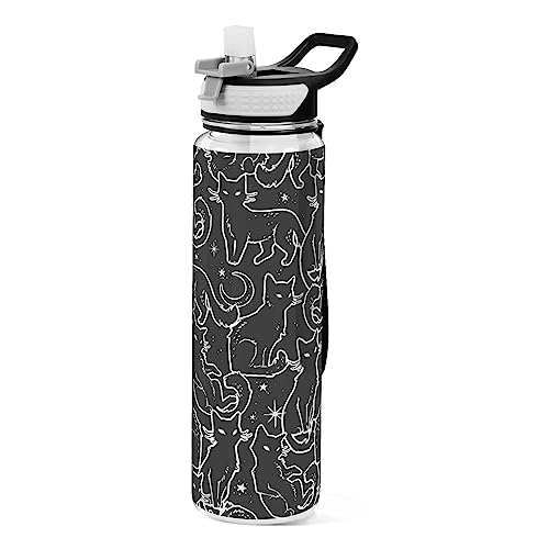 Burbuja Magical Black Cats 32 oz Water Bottle with Straw Lid, Leakproof & BPA Free Tritan Bottle for Gym Fitness Outdoor S...