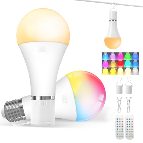 KINDEEP Rechargeable Light Bulbs with Remote, E26 Battery Operated LED Bulb: 2000mAh Dimmable Wireless Backup Light Bulb w...