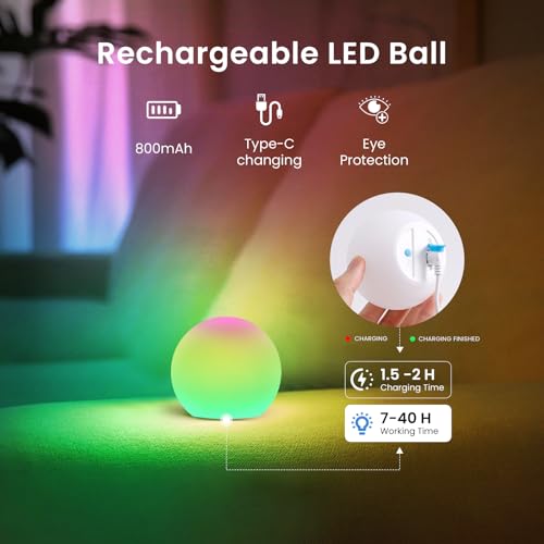 LOFTEK LED Ball Light, 3-inch Rechargeable Globe Lights, Color-Changing Ball Lamp with Remote, Waterproof Orb Light, Smart...