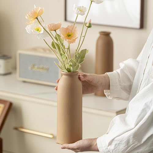 10.4 inches Tall Decorative Ceramic Vase Set, 3 Pieces, Nordic Modern Boho Style, White, Modern Farmhouse for Home Decor (...