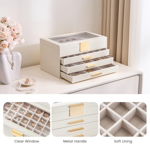 Lolalet Earring Storage Box Case with Glass Top, Large Earring Jewelry Holder Organizer Display with Drawer and Grid, Gift...
