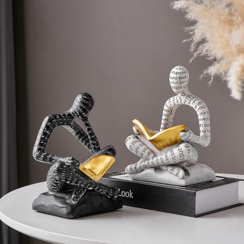 Heavy Duty Book Ends for Shelves, Thinker Decorative Bookends for Heavy Books, Unique Book Stoppers to Hold Book, Bookshel...