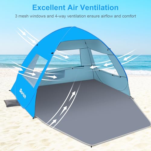 Gorich Easy Pop Up Beach Tent for 3-4 Person, UPF 50+ UV Protection Beach Umbrella Sun Shelter, Portable Lightweight Shade...