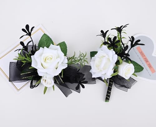 MAFELOE Corsage Boutonniere Set of 2 Pieces, Artificial Flower Supplies for Prom Party Business Celebration Suit Decoratio...
