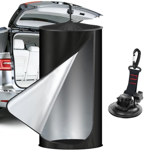 Pop Up Privacy Tent for Car, 69in Portable Camping Shower Tent with Liftgate Suction Pod and Hanging Straps, 210D Silver C...