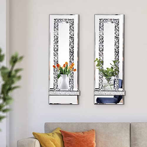 Aeveco Crystal Crush Diamond Mirrored Candle Sconces, Silver Wall Candle holder set of 2, Wall decorations for Living Roo...