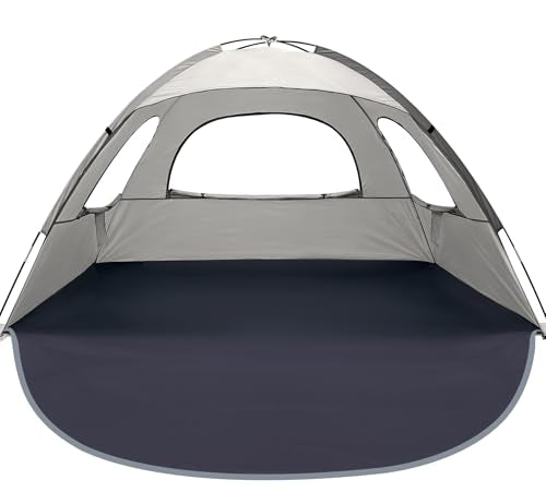 WhiteFang Beach Tent Anti-UV Portable Sun Shade Shelter for 3/4/6/8 Person, Extendable Floor with 3 Ventilating Mesh Windo...