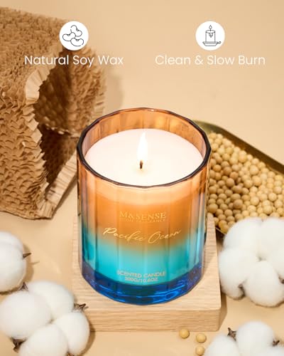 M&SENSE Summer Ocean Scented Candles for Home, 10.6oz Natural Soy Wax, 60-Hour Clean Non Toxic Aromatherapy Candle, Marine...