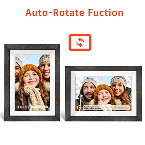 Frameo 10.1 inch Digital Picture Frame WiFi Smart Digital Photo Frame Wood IPS HD 1280 * 800 1080P Touch Screen Auto-Rotat...