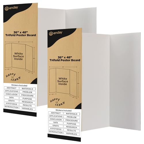 White Trifold Presentation Board 36" x 48" (Pack of 2) Self-Adhesive Science Subtitles Included - Display Exhibition Board...