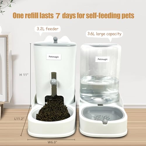 Gravity cat Feeder by Petmagic is a 3.6L Large-Capacity cat Food and Water Bowl Set. This Two-piece Set is Suitable for pe...
