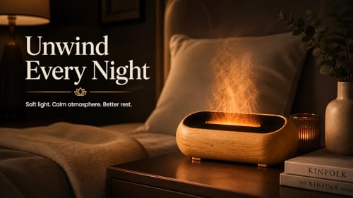 AquaAura Flame Effect Diffuser, 160ml Essential Oil Diffuser with Realistic Flame Mist, 7 LED Colors, Timer & Auto Shut-Of...