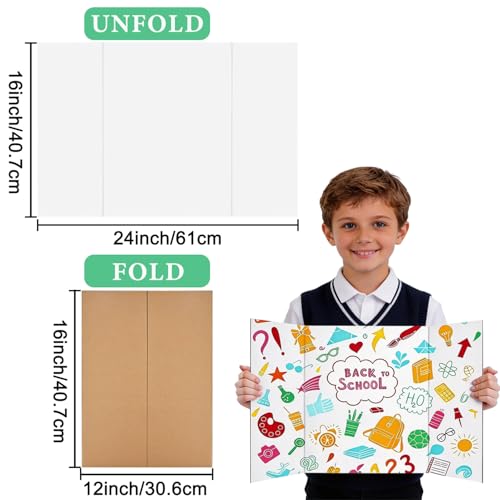 LonlyEagle Trifold Poster Board, 24" x 16", 3-Pack, White Corrugated Project Boards for Science Fairs, School Projects, Ev...