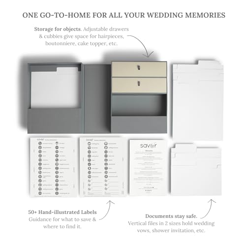 Savor Wedding Gifts Keepsake Box - Ideal Wedding Gifts for Newlyweds - Memory Storage with 52 Hand-Illustrated Labels & 10...