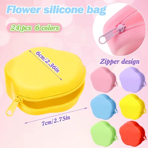 Sunnymove 24 Pack Flower Silicone Coin Purse Mini Zipper Pouch Bag, Small Change Wallet for Women Girls, Cute Party Favor ...